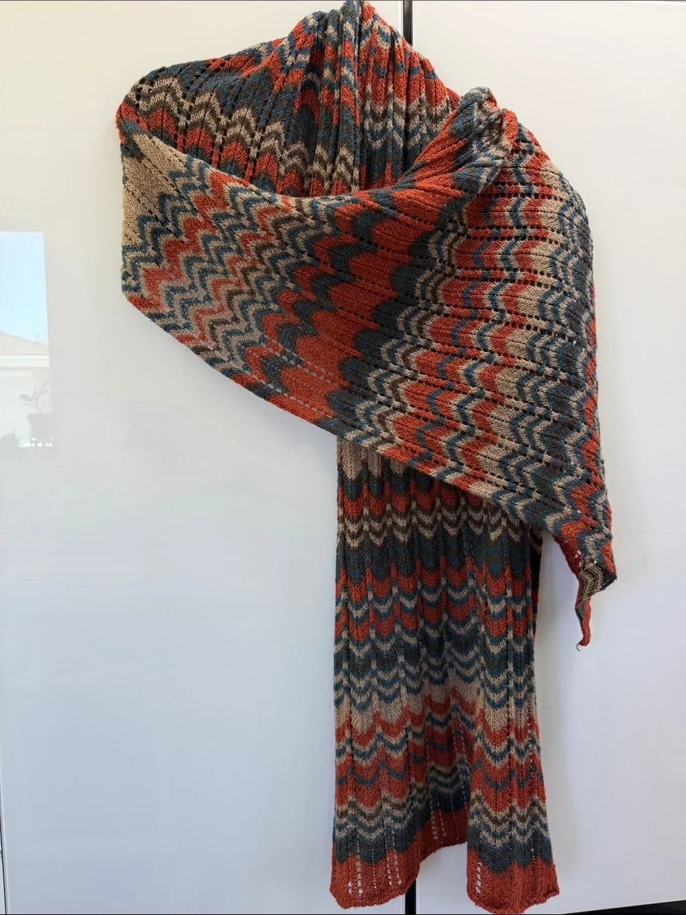 Chevron Knit Tote in Rust, Blue & Tan